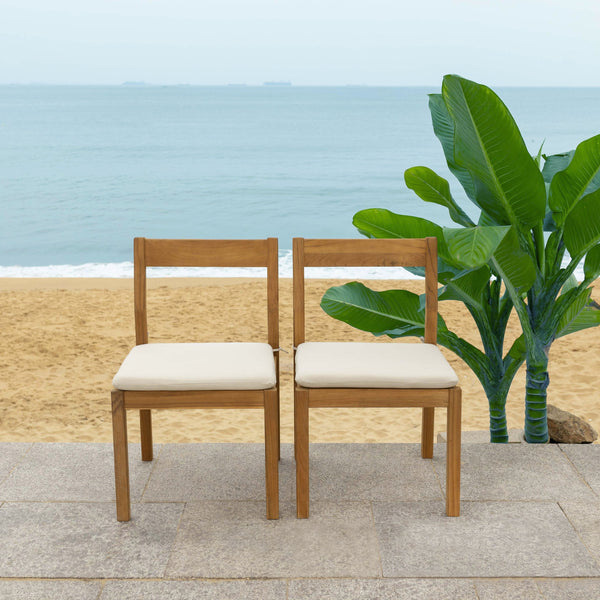 Safavieh Mayaguana Brazilian Teak Dining Chair - Eco-friendly Outdoor Elegance With Stain-resistant Cushions Natural ,White Wood ,Fabric ,Foam Cpt1052a-set2