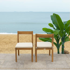 Safavieh Mayaguana Brazilian Teak Dining Chair - Eco-friendly Outdoor Elegance With Stain-resistant Cushions Natural ,White Wood ,Fabric ,Foam Cpt1052a-set2