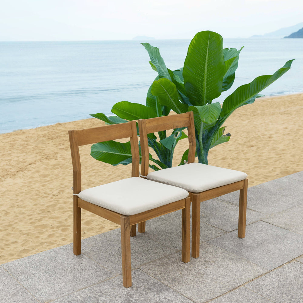 Safavieh Mayaguana Brazilian Teak Dining Chair - Eco-friendly Outdoor Elegance With Stain-resistant Cushions Natural ,White Wood ,Fabric ,Foam Cpt1052a-set2