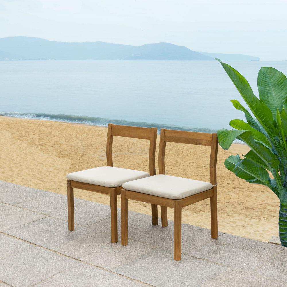 Safavieh Mayaguana Brazilian Teak Dining Chair - Eco-friendly Outdoor Elegance With Stain-resistant Cushions Natural ,White Wood ,Fabric ,Foam Cpt1052a-set2