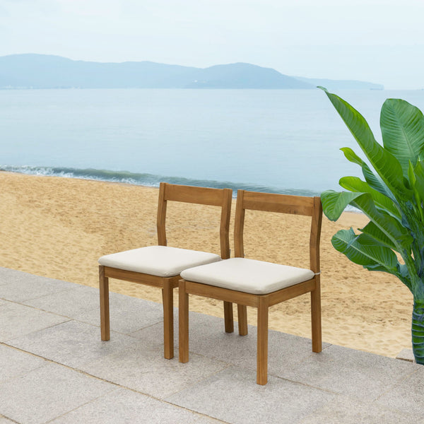 Safavieh Mayaguana Brazilian Teak Dining Chair - Eco-friendly Outdoor Elegance With Stain-resistant Cushions Natural ,White Wood ,Fabric ,Foam Cpt1052a-set2