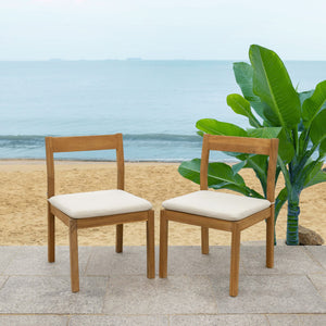 Safavieh Mayaguana Brazilian Teak Dining Chair - Eco-friendly Outdoor Elegance With Stain-resistant Cushions Natural ,White Wood ,Fabric ,Foam Cpt1052a-set2