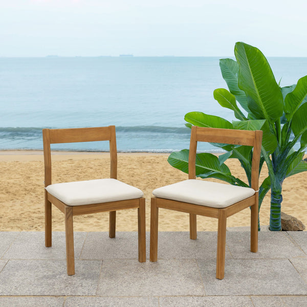 Safavieh Mayaguana Brazilian Teak Dining Chair - Eco-friendly Outdoor Elegance With Stain-resistant Cushions Natural ,White Wood ,Fabric ,Foam Cpt1052a-set2