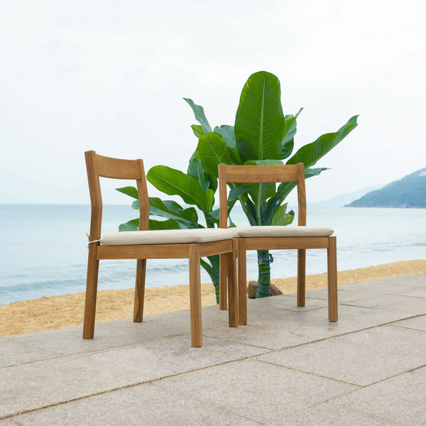 Safavieh Mayaguana Brazilian Teak Dining Chair - Eco-friendly Outdoor Elegance With Stain-resistant Cushions Natural ,White Wood ,Fabric ,Foam Cpt1052a-set2