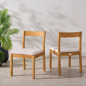 Safavieh MAYAGUANA Brazilian Teak Dining Chair - Eco-Friendly, Stylish Outdoor Seating with White Cushions CPT1052A-SET2