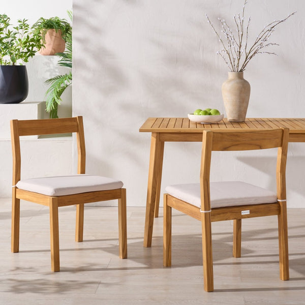 Safavieh MAYAGUANA Brazilian Teak Dining Chair - Eco-Friendly, Stylish Outdoor Seating with White Cushions CPT1052A-SET2