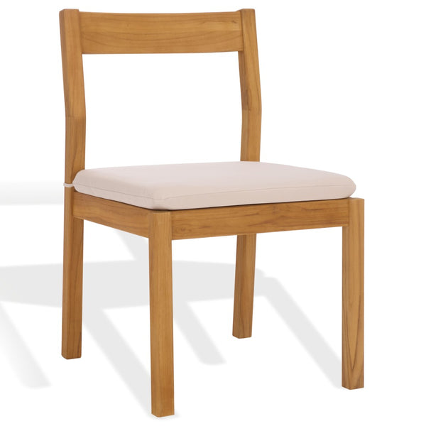 Safavieh MAYAGUANA Brazilian Teak Dining Chair - Eco-Friendly, Stylish Outdoor Seating with White Cushions CPT1052A-SET2