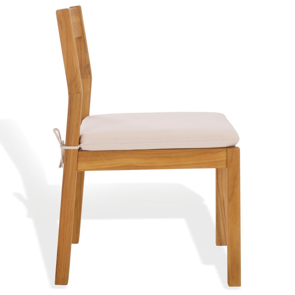 Safavieh MAYAGUANA Brazilian Teak Dining Chair - Eco-Friendly, Stylish Outdoor Seating with White Cushions CPT1052A-SET2