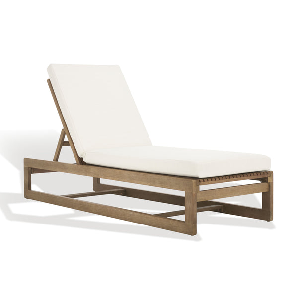 Safavieh Saint Vincent Eucalyptus Chaise Lounge - Weather-resistant Comfort For Stylish Outdoor Relaxation Natural ,Beige Wood ,Fabric ,Foam Cpt1054a