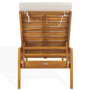 Safavieh Caledonia Brazilian Teak Chaise Lounge - Luxurious Outdoor Relaxation With Weather-resistant Comfort Natural ,White Wood ,Fabric ,Foam Cpt1055a