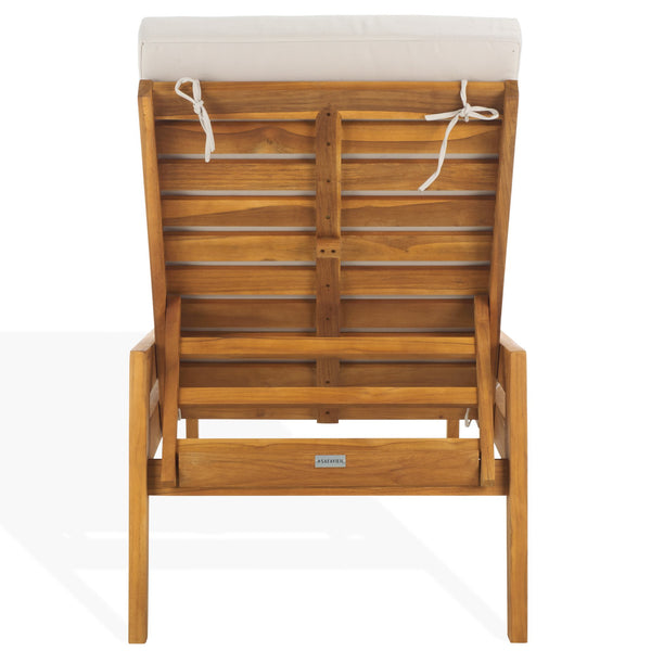 Safavieh Caledonia Brazilian Teak Chaise Lounge - Luxurious Outdoor Relaxation With Weather-resistant Comfort Natural ,White Wood ,Fabric ,Foam Cpt1055a