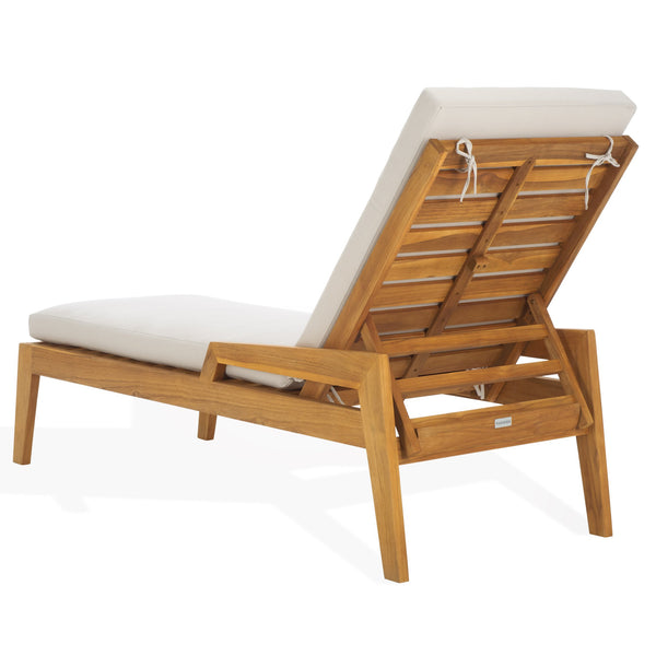 Safavieh Caledonia Brazilian Teak Chaise Lounge - Luxurious Outdoor Relaxation With Weather-resistant Comfort Natural ,White Wood ,Fabric ,Foam Cpt1055a
