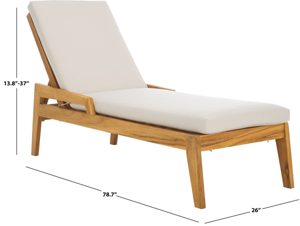 Safavieh Caledonia Brazilian Teak Chaise Lounge - Luxurious Outdoor Relaxation With Weather-resistant Comfort Natural ,White Wood ,Fabric ,Foam Cpt1055a