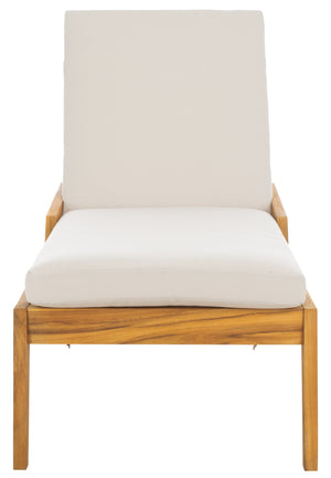 Safavieh Caledonia Brazilian Teak Chaise Lounge - Luxurious Outdoor Relaxation With Weather-resistant Comfort Natural ,White Wood ,Fabric ,Foam Cpt1055a