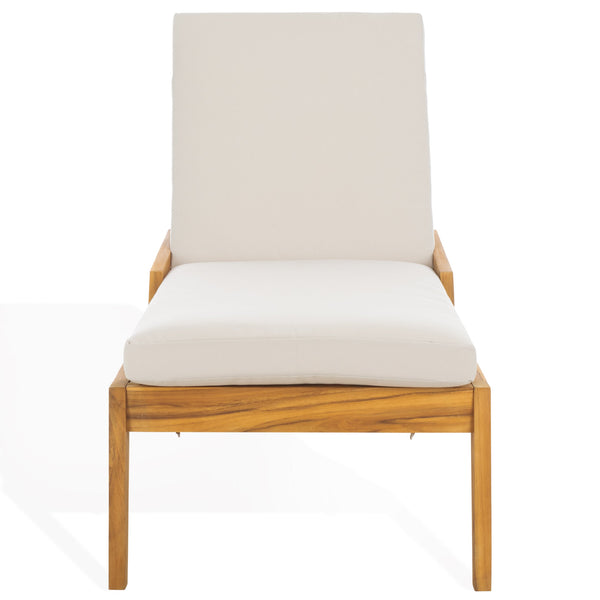 Safavieh Caledonia Brazilian Teak Chaise Lounge - Luxurious Outdoor Relaxation With Weather-resistant Comfort Natural ,White Wood ,Fabric ,Foam Cpt1055a