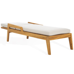 Safavieh Caledonia Brazilian Teak Chaise Lounge - Luxurious Outdoor Relaxation With Weather-resistant Comfort Natural ,White Wood ,Fabric ,Foam Cpt1055a