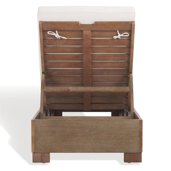 Safavieh Blanquilla Eucalyptus Chaise Lounge - Luxurious Outdoor Seating With Durable Olefin Upholstery Natural ,Beige Wood ,Fabric ,Foam Cpt1056a