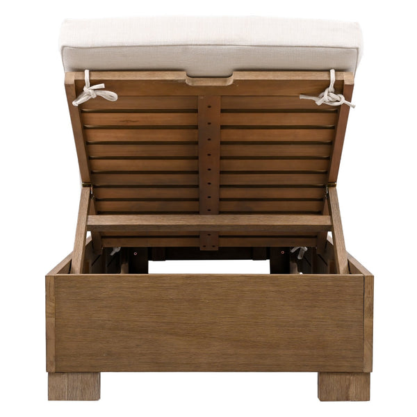 Safavieh Blanquilla Eucalyptus Chaise Lounge - Luxurious Outdoor Seating With Durable Olefin Upholstery Natural ,Beige Wood ,Fabric ,Foam Cpt1056a