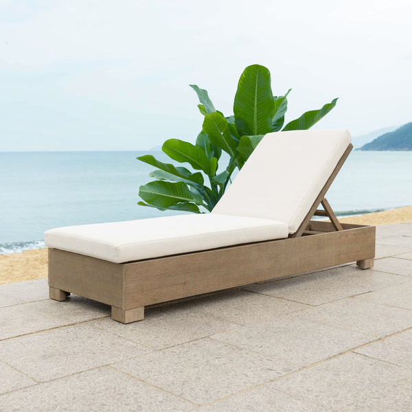 Safavieh Blanquilla Eucalyptus Chaise Lounge - Luxurious Outdoor Seating With Durable Olefin Upholstery Natural ,Beige Wood ,Fabric ,Foam Cpt1056a