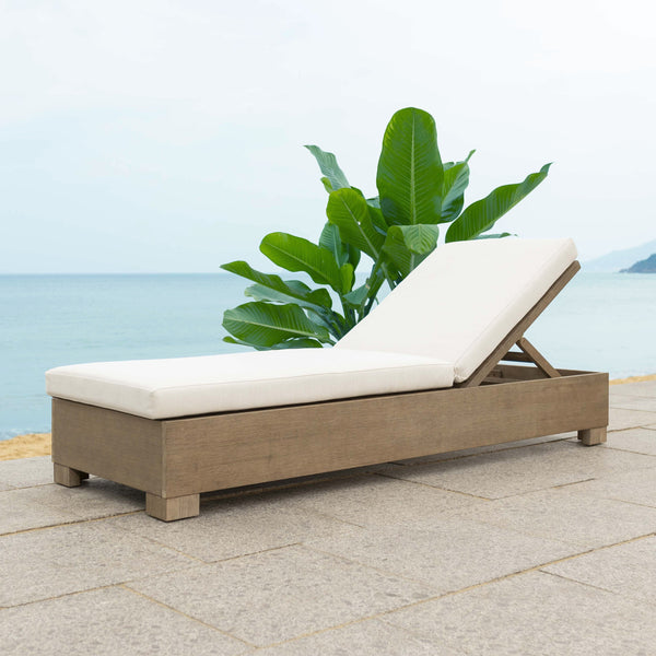 Safavieh Blanquilla Eucalyptus Chaise Lounge - Luxurious Outdoor Seating With Durable Olefin Upholstery Natural ,Beige Wood ,Fabric ,Foam Cpt1056a