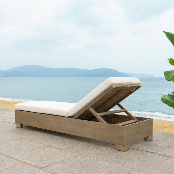 Safavieh Blanquilla Eucalyptus Chaise Lounge - Luxurious Outdoor Seating With Durable Olefin Upholstery Natural ,Beige Wood ,Fabric ,Foam Cpt1056a