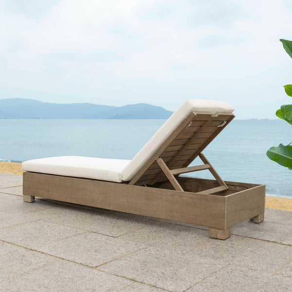 Safavieh Blanquilla Eucalyptus Chaise Lounge - Luxurious Outdoor Seating With Durable Olefin Upholstery Natural ,Beige Wood ,Fabric ,Foam Cpt1056a