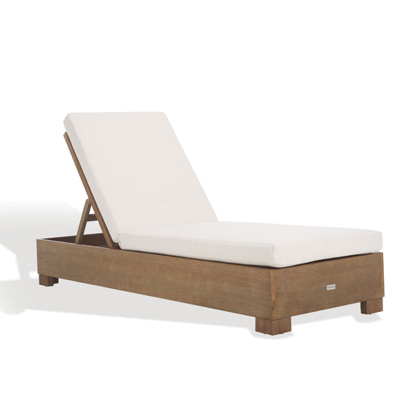 Safavieh Blanquilla Eucalyptus Chaise Lounge - Luxurious Outdoor Seating With Durable Olefin Upholstery Natural ,Beige Wood ,Fabric ,Foam Cpt1056a