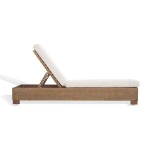 Safavieh Blanquilla Eucalyptus Chaise Lounge - Luxurious Outdoor Seating With Durable Olefin Upholstery Natural ,Beige Wood ,Fabric ,Foam Cpt1056a