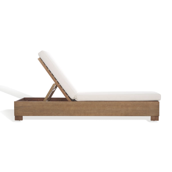 Safavieh Blanquilla Eucalyptus Chaise Lounge - Luxurious Outdoor Seating With Durable Olefin Upholstery Natural ,Beige Wood ,Fabric ,Foam Cpt1056a