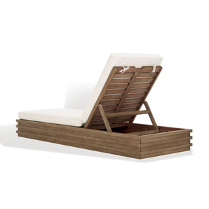 Safavieh Barbados Eucalyptus Chaise Lounge Outdoor - Relax In Style With Sustainable Elegance For Your Patio Natural ,Beige Wood ,Fabric ,Foam Cpt1057a