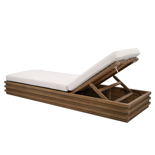 Safavieh Barbados Eucalyptus Chaise Lounge Outdoor - Relax In Style With Sustainable Elegance For Your Patio Natural ,Beige Wood ,Fabric ,Foam Cpt1057a