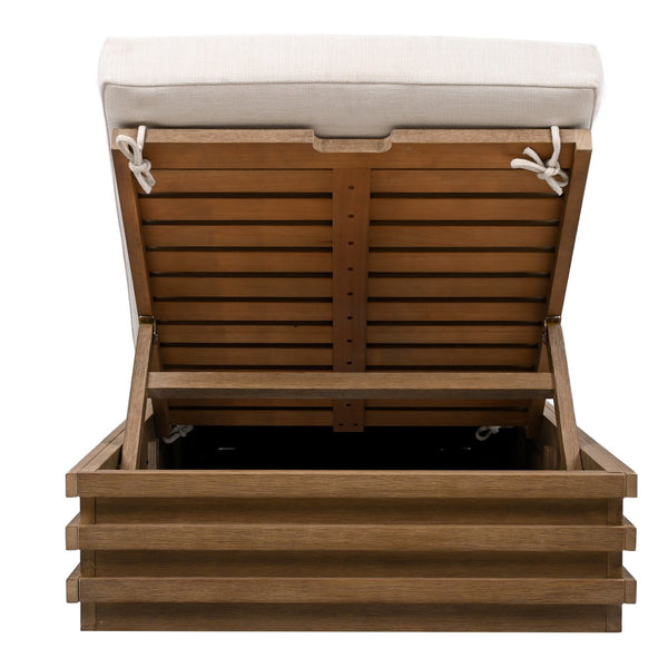 Safavieh Barbados Eucalyptus Chaise Lounge Outdoor - Relax In Style With Sustainable Elegance For Your Patio Natural ,Beige Wood ,Fabric ,Foam Cpt1057a