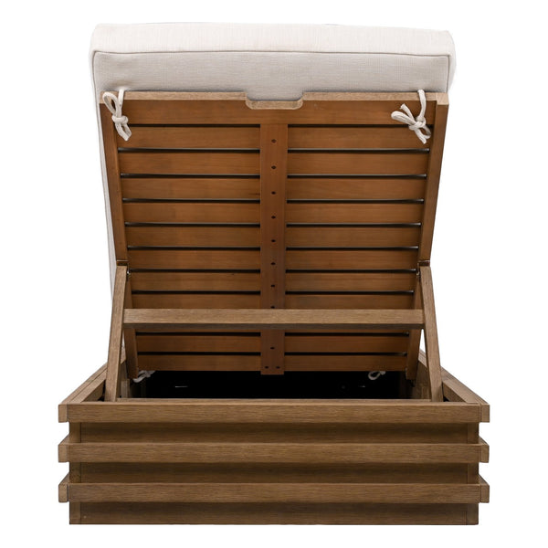 Safavieh Barbados Eucalyptus Chaise Lounge Outdoor - Relax In Style With Sustainable Elegance For Your Patio Natural ,Beige Wood ,Fabric ,Foam Cpt1057a