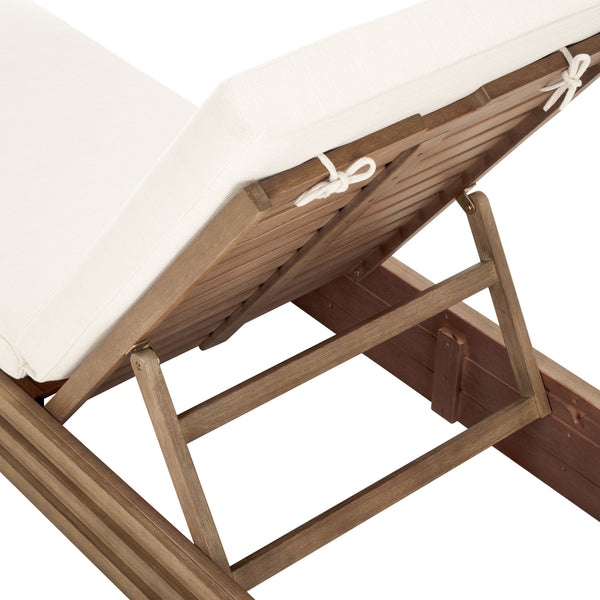 Safavieh Barbados Eucalyptus Chaise Lounge Outdoor - Relax In Style With Sustainable Elegance For Your Patio Natural ,Beige Wood ,Fabric ,Foam Cpt1057a