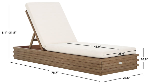 Safavieh Barbados Eucalyptus Chaise Lounge Outdoor - Relax In Style With Sustainable Elegance For Your Patio Natural ,Beige Wood ,Fabric ,Foam Cpt1057a