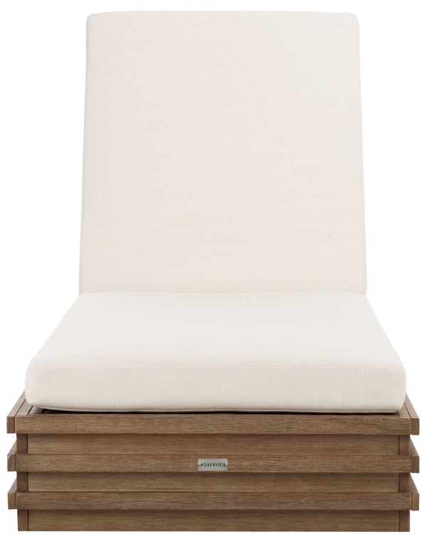 Safavieh Barbados Eucalyptus Chaise Lounge Outdoor - Relax In Style With Sustainable Elegance For Your Patio Natural ,Beige Wood ,Fabric ,Foam Cpt1057a