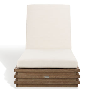 Safavieh Barbados Eucalyptus Chaise Lounge Outdoor - Relax In Style With Sustainable Elegance For Your Patio Natural ,Beige Wood ,Fabric ,Foam Cpt1057a