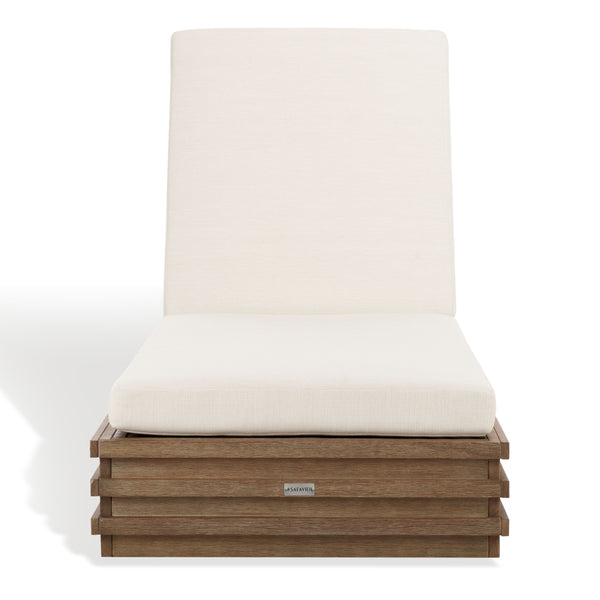 Safavieh Barbados Eucalyptus Chaise Lounge Outdoor - Relax In Style With Sustainable Elegance For Your Patio Natural ,Beige Wood ,Fabric ,Foam Cpt1057a