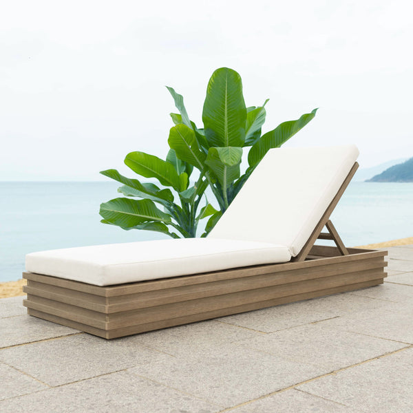 Safavieh Barbados Eucalyptus Chaise Lounge Outdoor - Relax In Style With Sustainable Elegance For Your Patio Natural ,Beige Wood ,Fabric ,Foam Cpt1057a