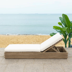 Safavieh Barbados Eucalyptus Chaise Lounge Outdoor - Relax In Style With Sustainable Elegance For Your Patio Natural ,Beige Wood ,Fabric ,Foam Cpt1057a
