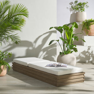 Safavieh Barbados Eucalyptus Chaise Lounge Outdoor - Relax In Style With Sustainable Elegance For Your Patio Natural ,Beige Wood ,Fabric ,Foam Cpt1057a