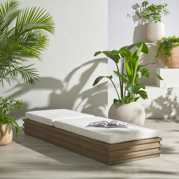 Safavieh Barbados Eucalyptus Chaise Lounge Outdoor - Relax In Style With Sustainable Elegance For Your Patio Natural ,Beige Wood ,Fabric ,Foam Cpt1057a