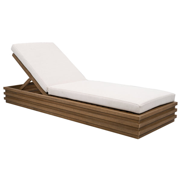 Safavieh Barbados Eucalyptus Chaise Lounge Outdoor - Relax In Style With Sustainable Elegance For Your Patio Natural ,Beige Wood ,Fabric ,Foam Cpt1057a