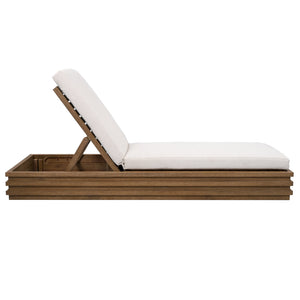 Safavieh Barbados Eucalyptus Chaise Lounge Outdoor - Relax In Style With Sustainable Elegance For Your Patio Natural ,Beige Wood ,Fabric ,Foam Cpt1057a