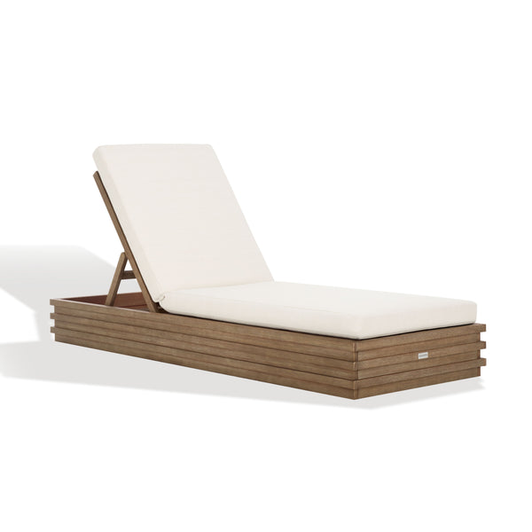 Safavieh Barbados Eucalyptus Chaise Lounge Outdoor - Relax In Style With Sustainable Elegance For Your Patio Natural ,Beige Wood ,Fabric ,Foam Cpt1057a