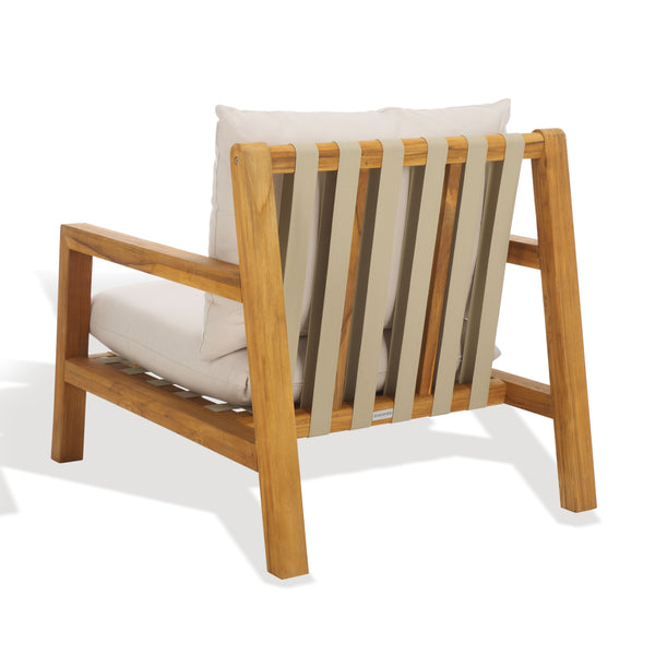 Safavieh Trinidad Brazilian Teak Patio Chair - Elegant Outdoor Seating For Comfort And Durability In Style Natural ,White Wood ,Fabric ,Foam Cpt1058a