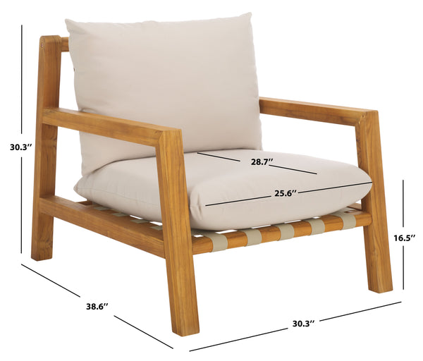 Safavieh Trinidad Brazilian Teak Patio Chair - Elegant Outdoor Seating For Comfort And Durability In Style Natural ,White Wood ,Fabric ,Foam Cpt1058a