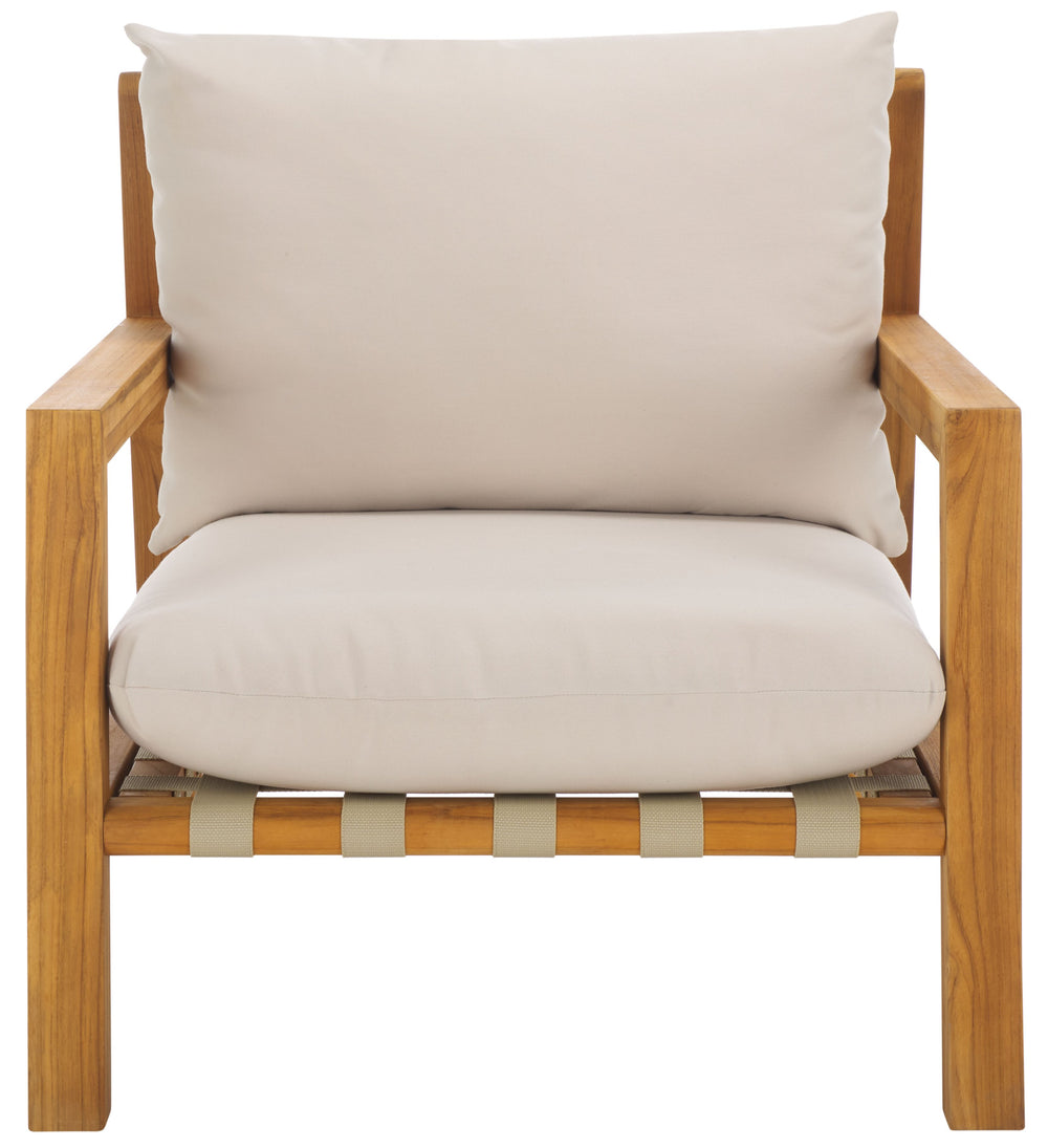 Safavieh Trinidad Brazilian Teak Patio Chair - Elegant Outdoor Seating For Comfort And Durability In Style Natural ,White Wood ,Fabric ,Foam Cpt1058a