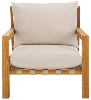 Safavieh Trinidad Brazilian Teak Patio Chair - Elegant Outdoor Seating For Comfort And Durability In Style Natural ,White Wood ,Fabric ,Foam Cpt1058a