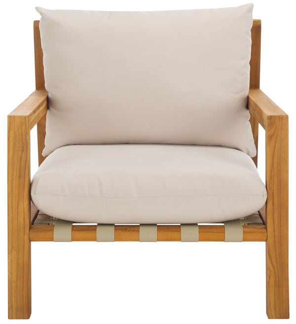 Safavieh Trinidad Brazilian Teak Patio Chair - Elegant Outdoor Seating For Comfort And Durability In Style Natural ,White Wood ,Fabric ,Foam Cpt1058a